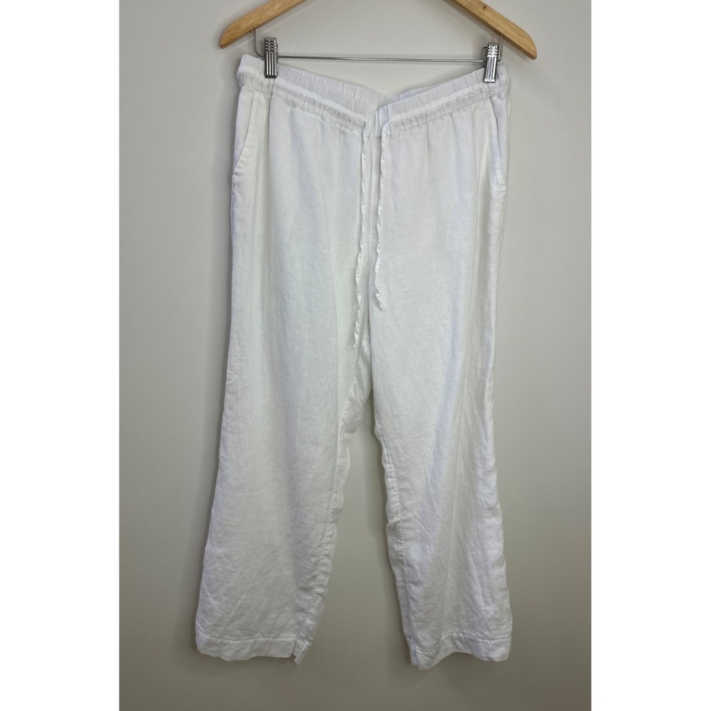 Charter Club Luxury 100% Linen Crop Ankle Pants White Drawstring Lined Pockets M - Picture 13 of 13